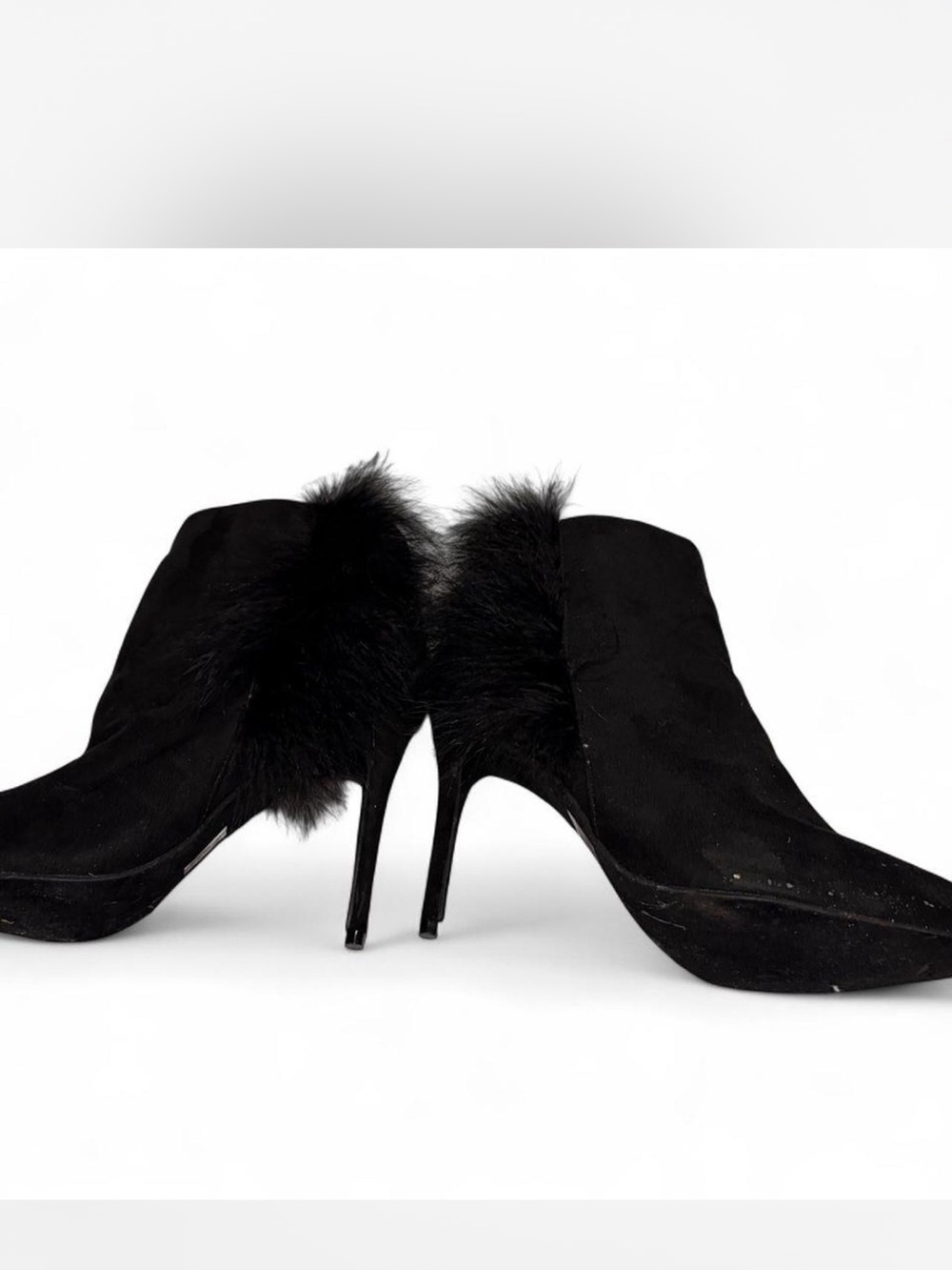 Michael Antonio Black Faux-Fur Accent High Heel Ankle Boots